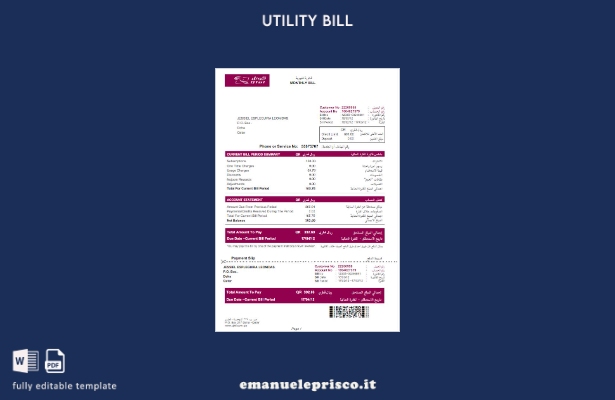 modello di bolletta QTEL in stile verificato del Qatar